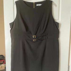 22W Calvin Klein sleeveless black sheath dress with 2 gold buckles